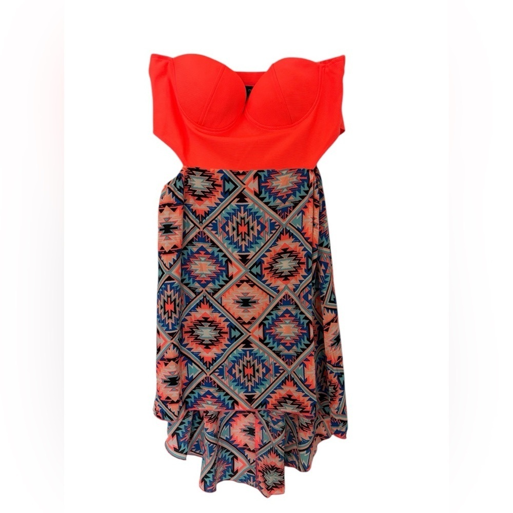 Vibrant Orange and Multicolor Patterned Women's Dress with side cut outs XL